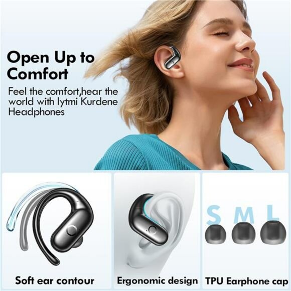 Wireless Earbuds Over Ear Hooks 60H Playtime Bluetooth 5.3 Workout Headphones - Picture 5 of 7